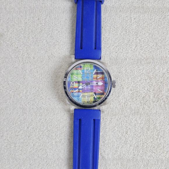 Dooney & Bourke Women’s Quartz Wrist Watch Colorful Plaid Dial Blue Silicone - Picture 2 of 12